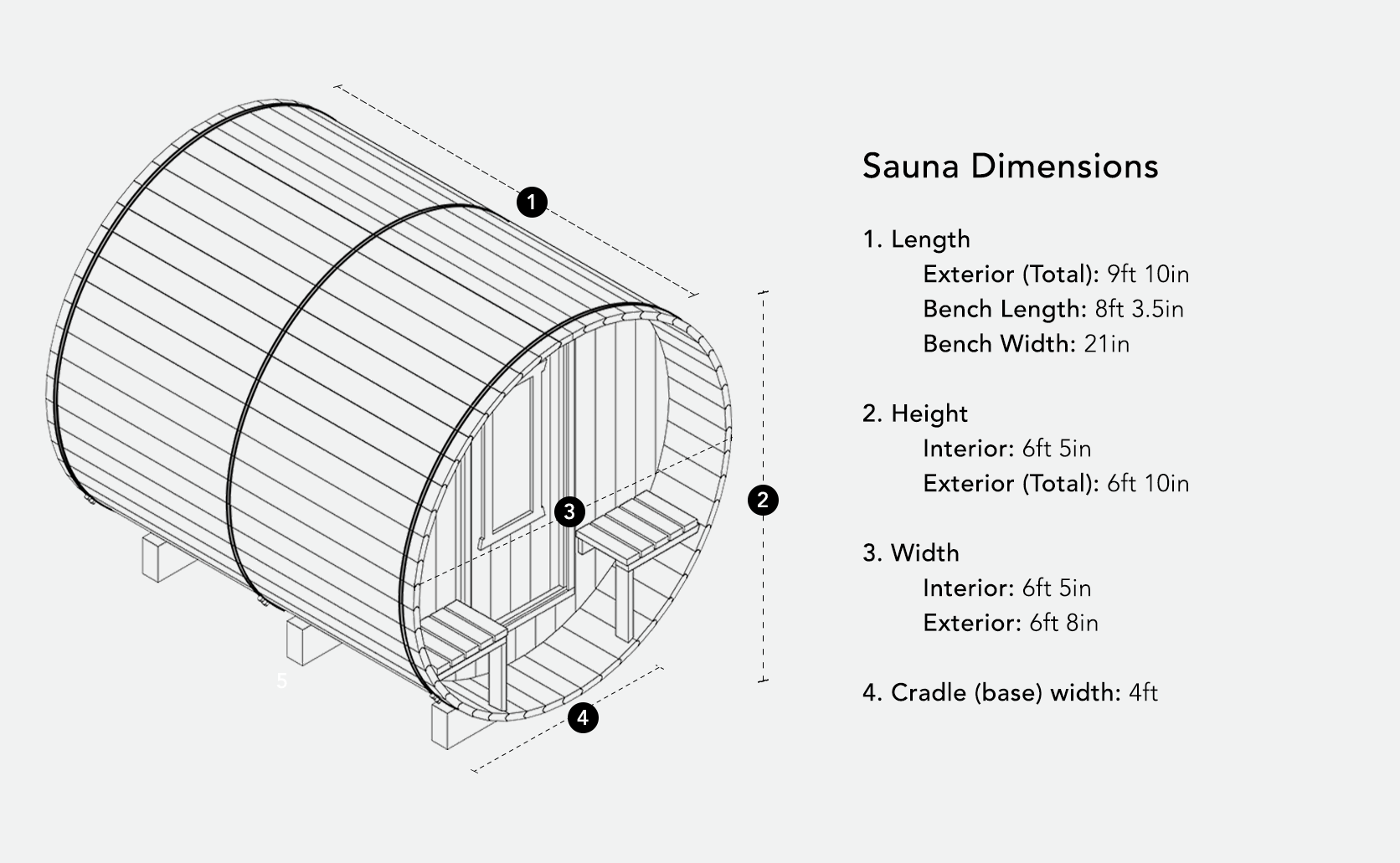 10ft Sauna | wood | No Roof | 30" x 30" XL Rear Window | Full Glass Door