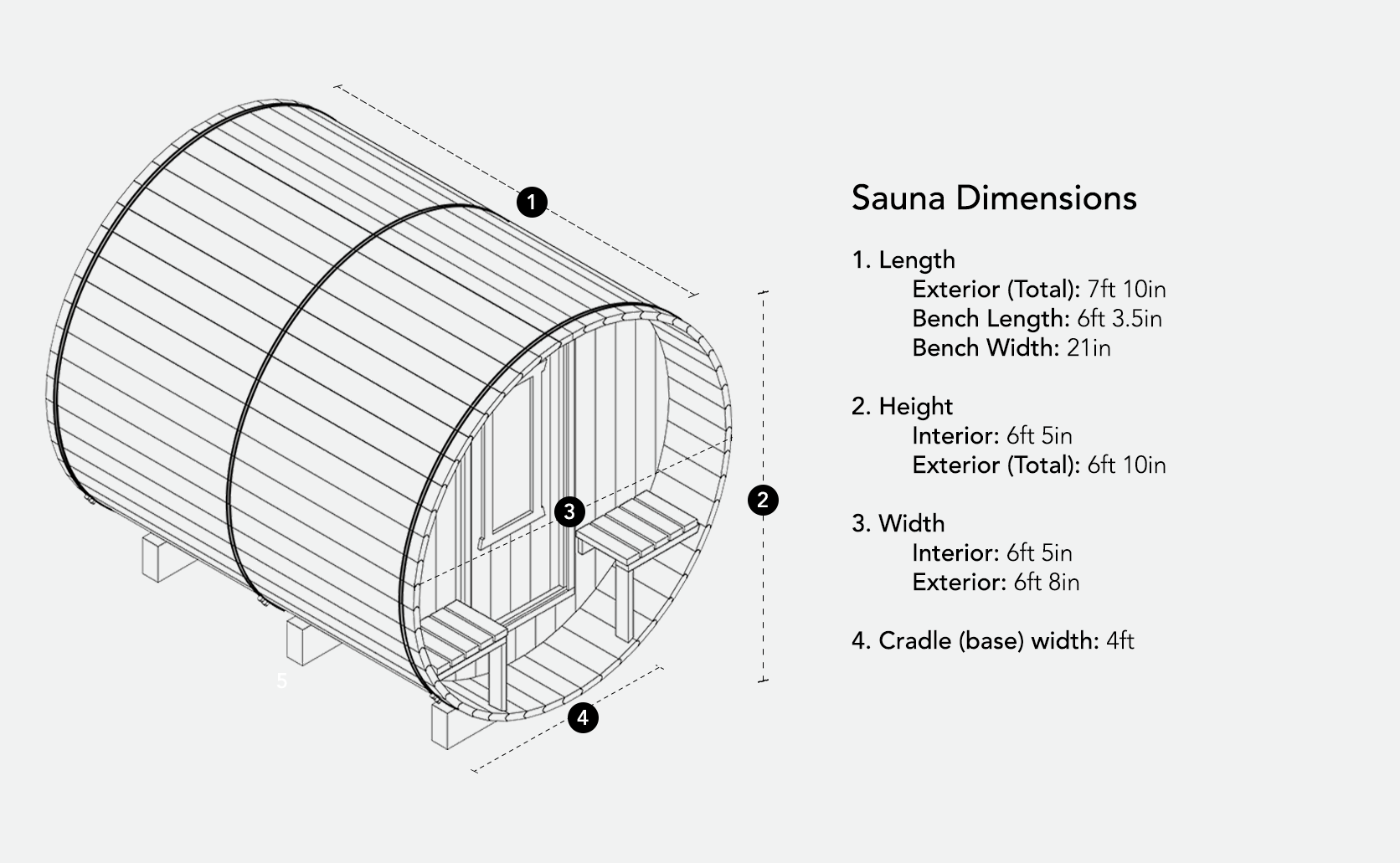 8ft Sauna | noheat | Black High Performance Metal Roof | No Rear Window | Full Glass Door