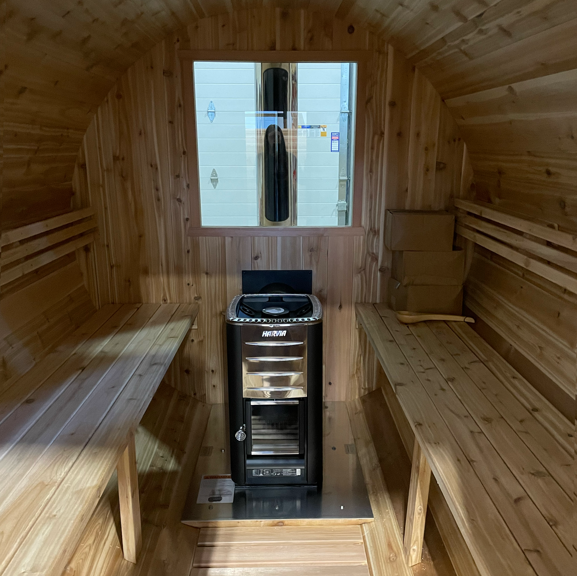 10ft Sauna | wood | Black High Performance Metal Roof | 30" x 30" XL Rear Window | Full Glass Door