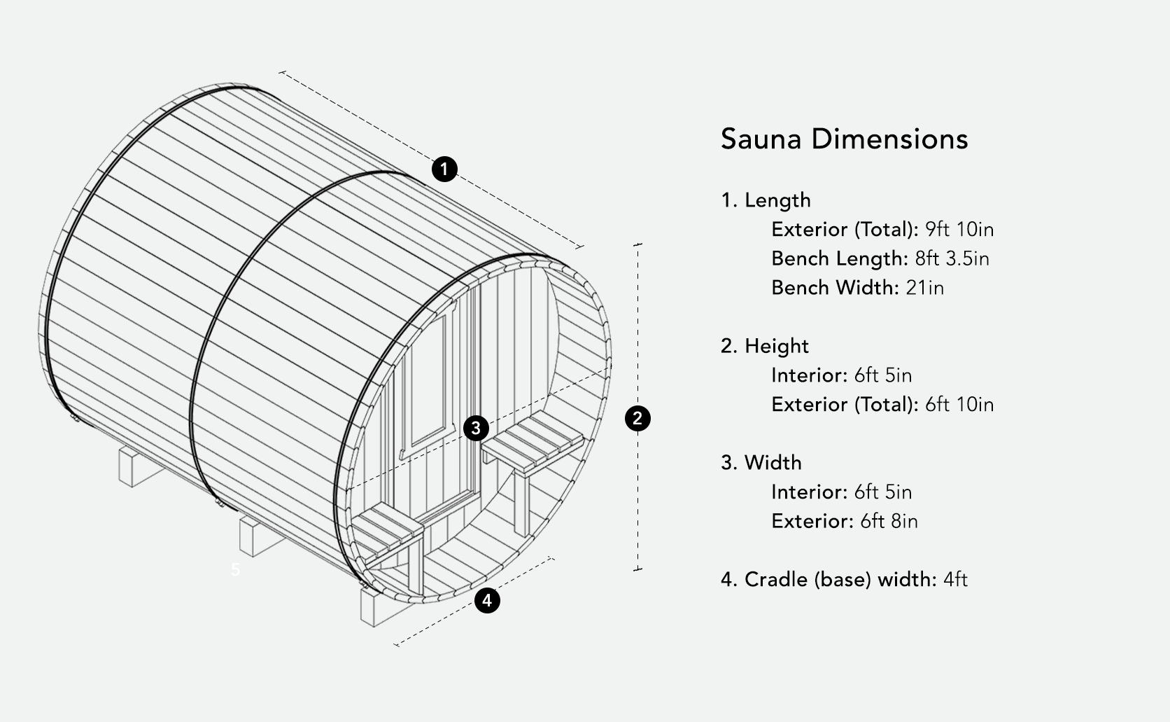 10ft Sauna | wood | No Roof | 30&quot; x 30&quot; XL Rear Window | Full Glass Door