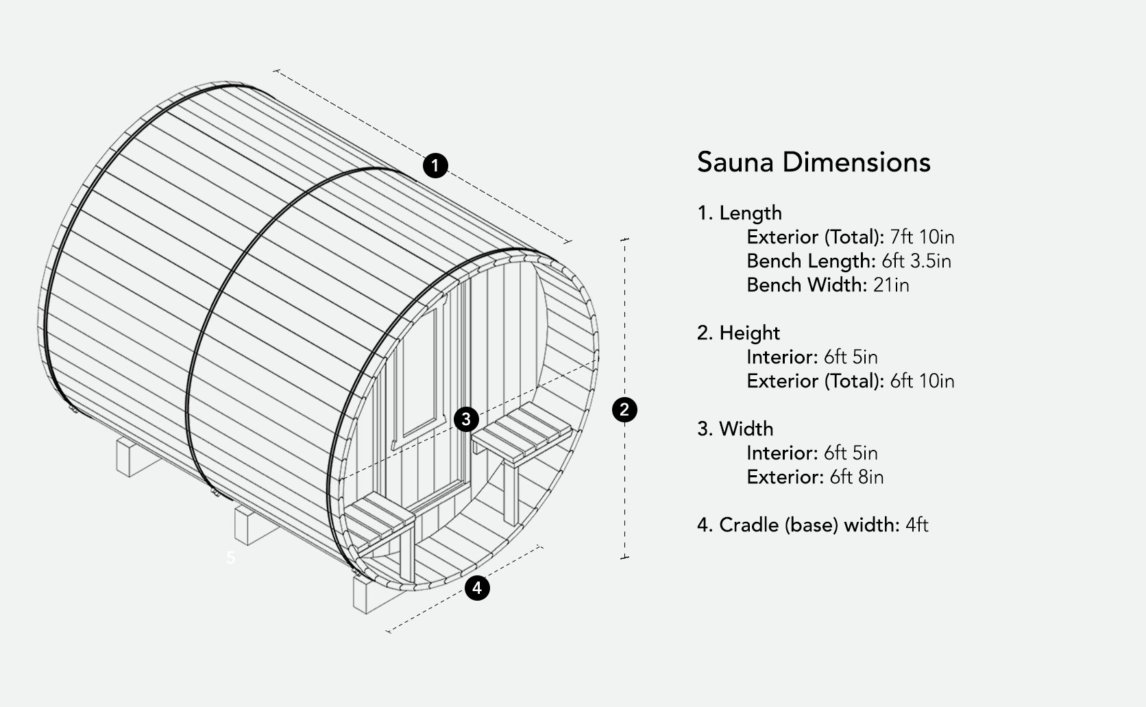 8ft Sauna | noheat | Black High Performance Metal Roof | 30&quot; x 30&quot; XL Rear Window | Full Glass Door