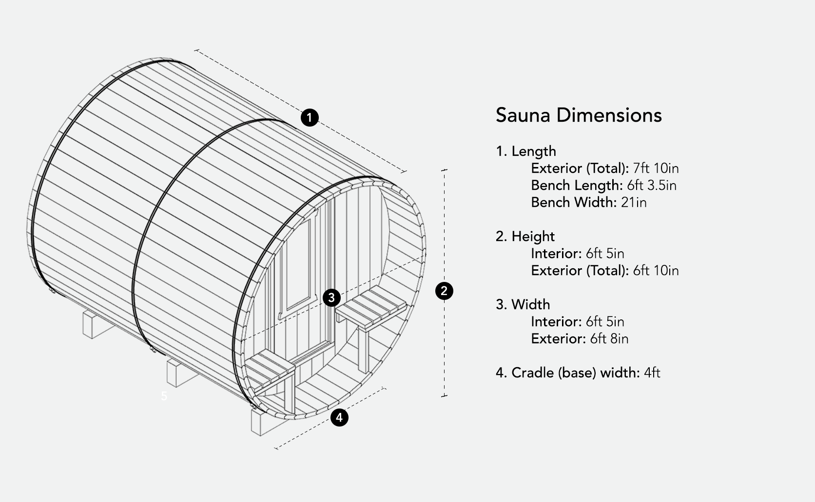 8ft Sauna | wood | No Roof | No Rear Window | Standard Door